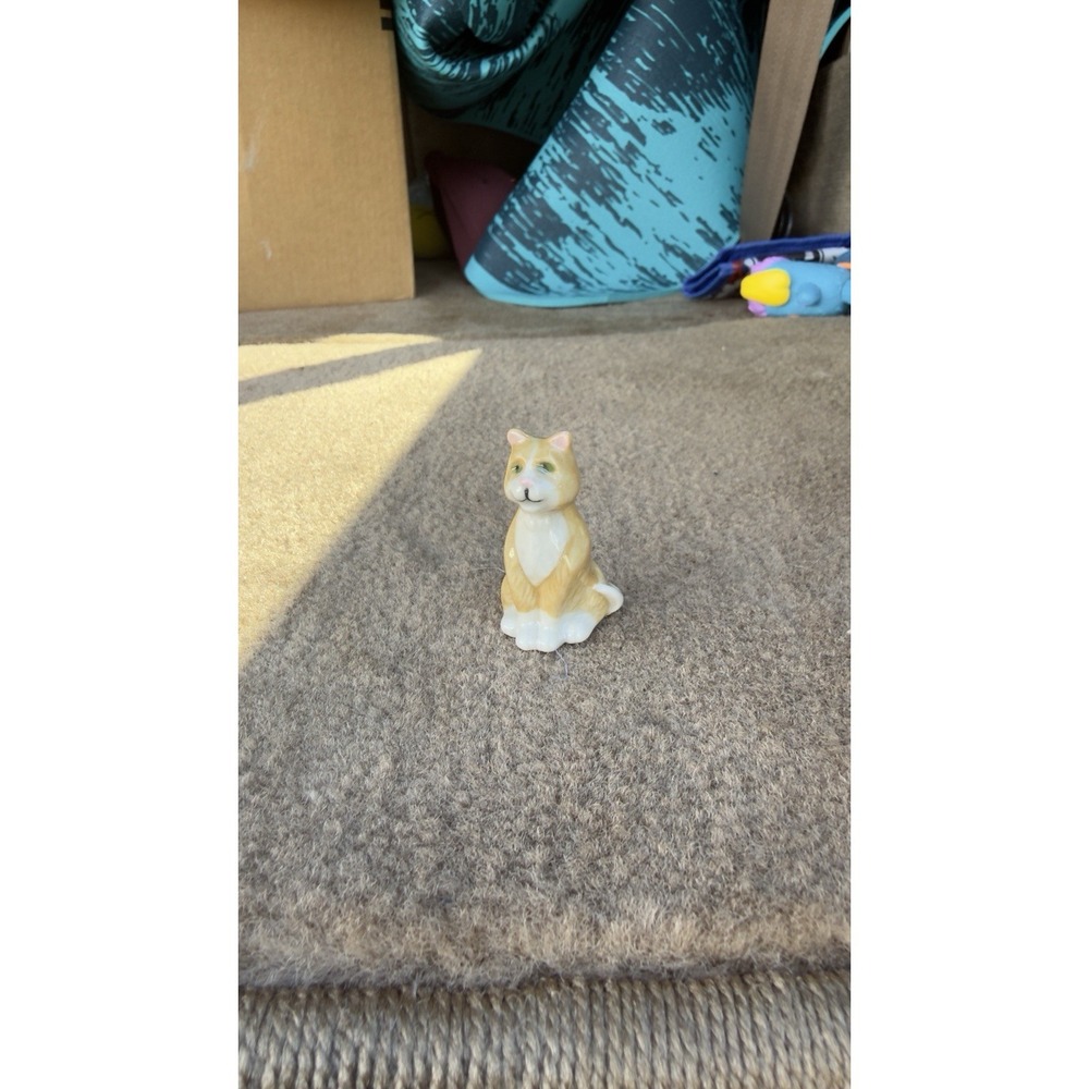 Vintage Ceramic Cat Figurine Miniature Porcelain Orange Ginger Tabby Kitten